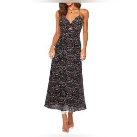 ZAFUL Spaghetti Strap Floral Hollow Twist Front Sexy Cutout Backless Dress - Picture 1 of 7